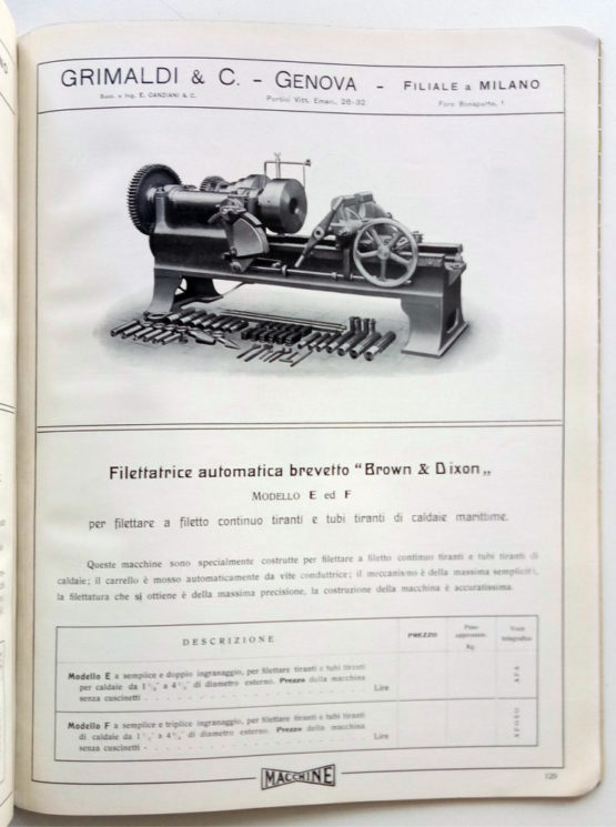 Grimaldi Macchine utensili per metalli 1908